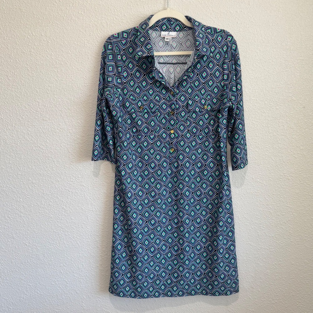 Jude Connally Womens Susanna Dress Medium Geometric Preppy Stretch Colorful‎